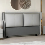 Gray Wood Frame Upholstered Wingback Headboard with Leg Image - 1