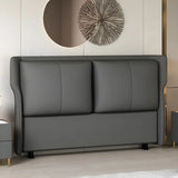 Gray Wood Frame Upholstered Wingback Headboard with Leg Image - 2