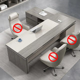 Gray Wood L-Shape Cable Storage Drawers Executive Desk Image - 2