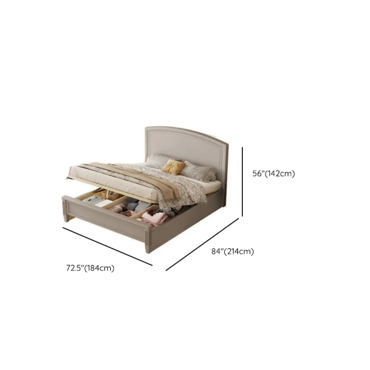 Gray Wood Queen Lift Up Storage Bed with Headboard Image - 12