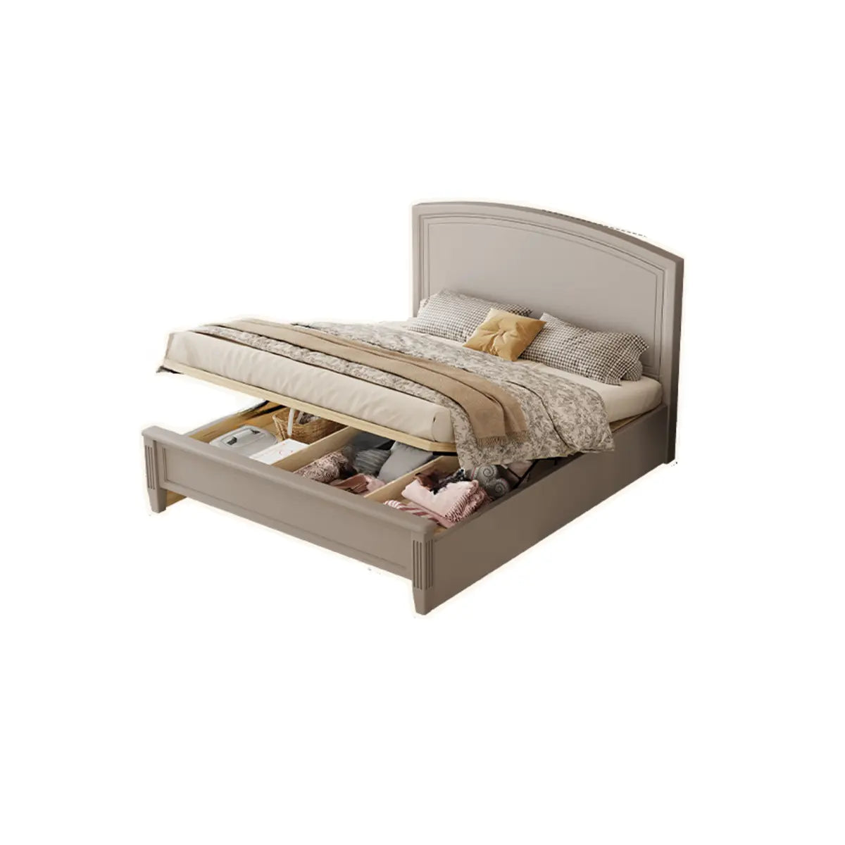 Gray Wood Queen Lift Up Storage Bed with Headboard Image - 3