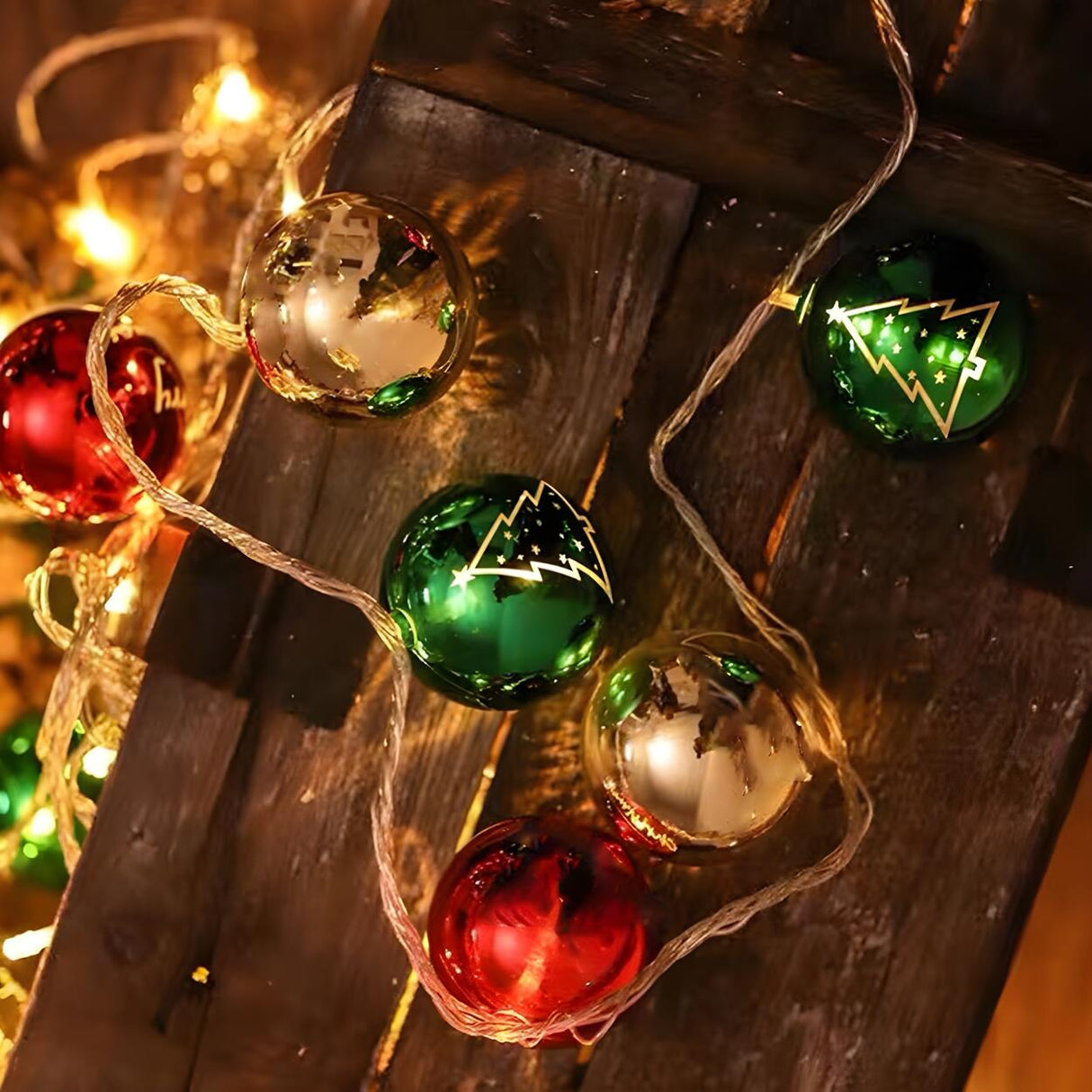 Green and Red Pentagram Christmas String Light Set Image - 3