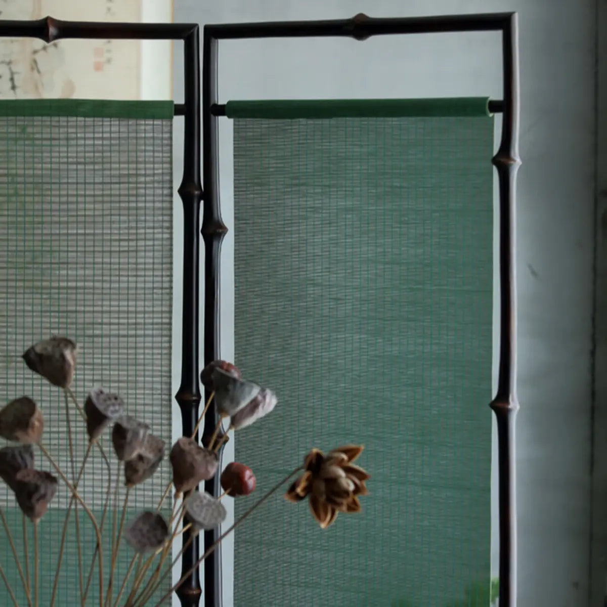 Green Bamboo Translucent Folding Room Divider Screen Image - 3