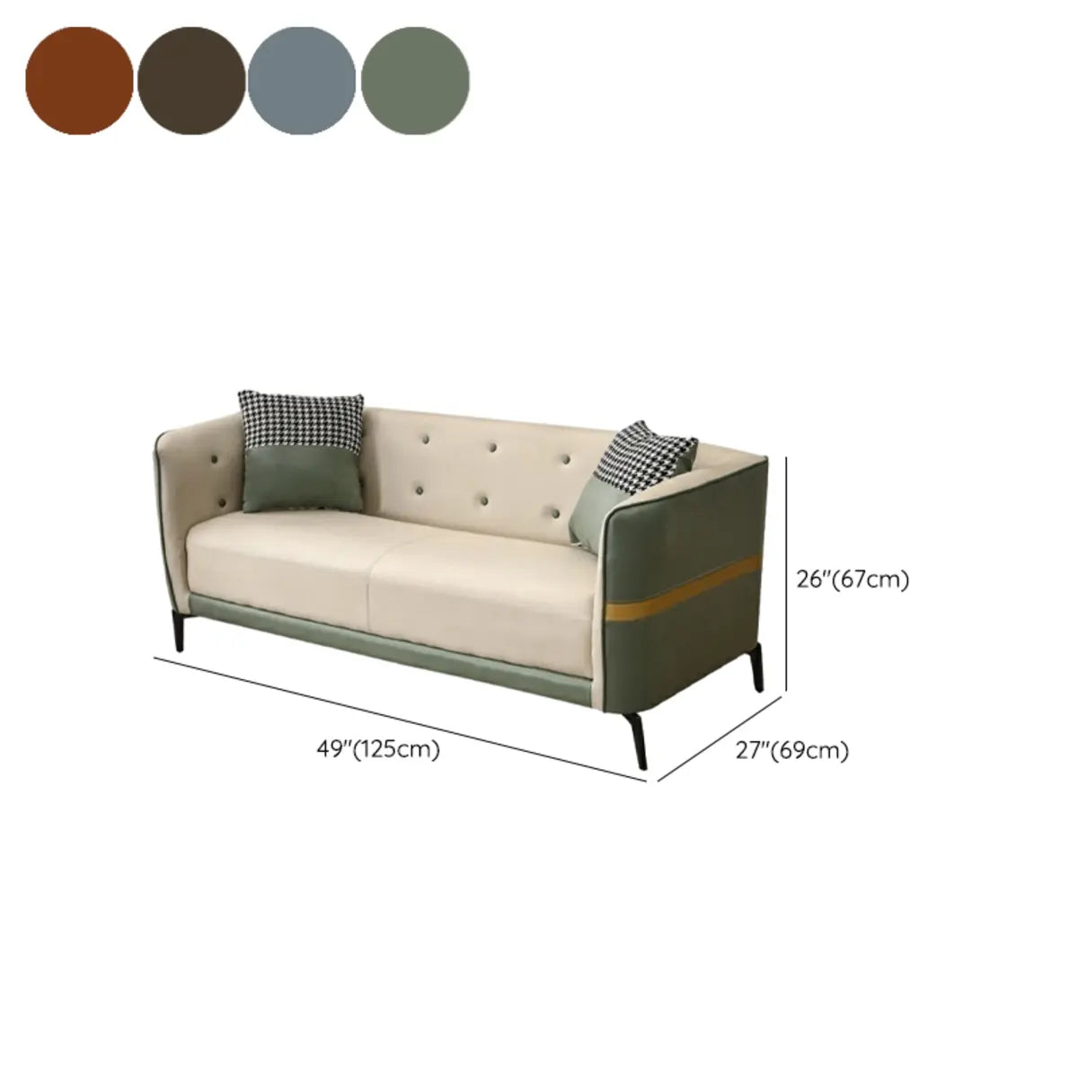 Green-Beige Stain Resistant Tuxedo Arm Tufted Back Sofa 