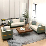 Green-Beige Stain Resistant Tuxedo Arm Tufted Back Sofa Image - 4