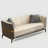 Green-Beige Stain Resistant Tuxedo Arm Tufted Back Sofa Image - 5