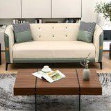 Green-Beige Stain Resistant Tuxedo Arm Tufted Back Sofa Image - 6