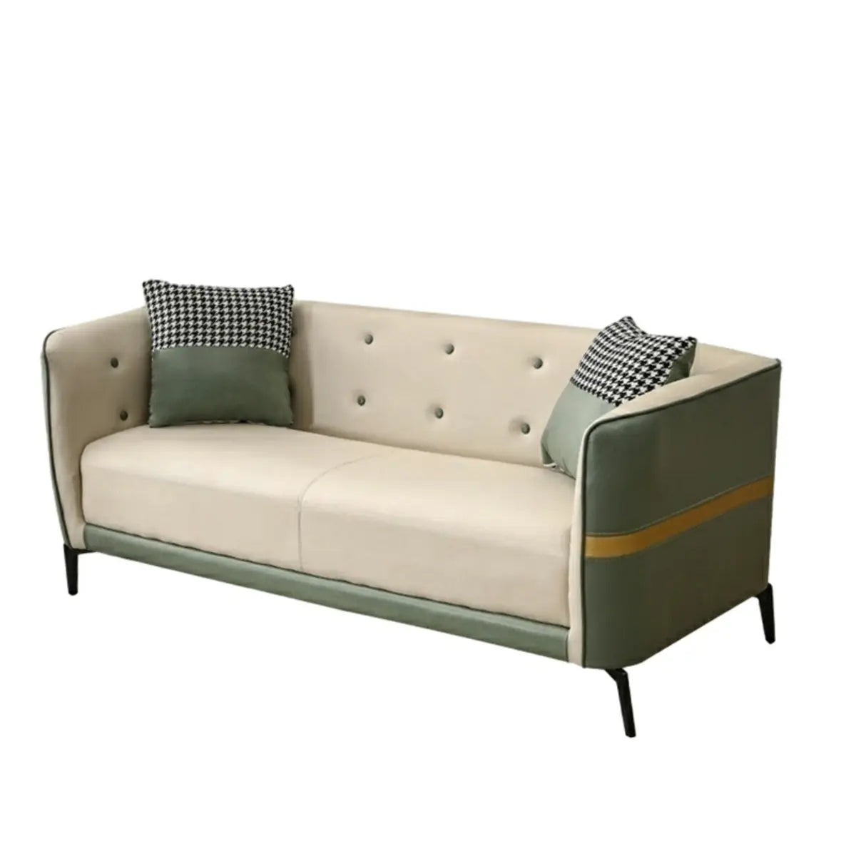 Green-Beige Stain Resistant Tuxedo Arm Tufted Back Sofa Image - 9