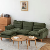 Green Corduroy L-Shape Stationary Left Sofa Chaise Image - 1