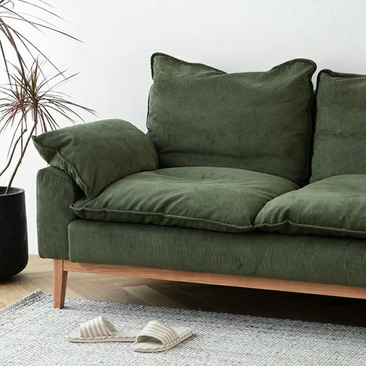 Green Corduroy L-Shape Stationary Left Sofa Chaise Image - 14