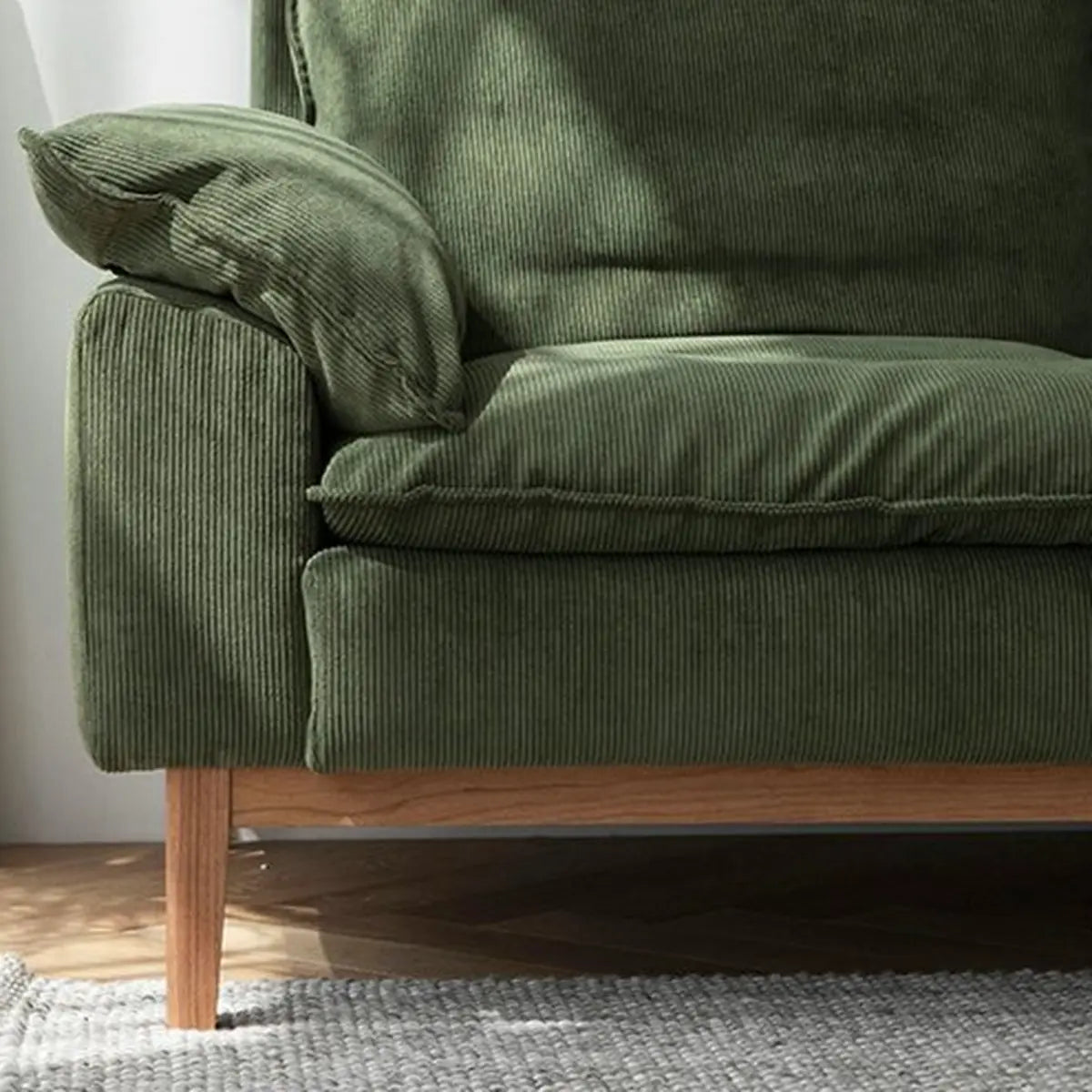 Green Corduroy L-Shape Stationary Left Sofa Chaise Image - 16