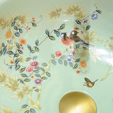 Green Floral Circular Ceramic Bowl Sink with Faucet Image - 6