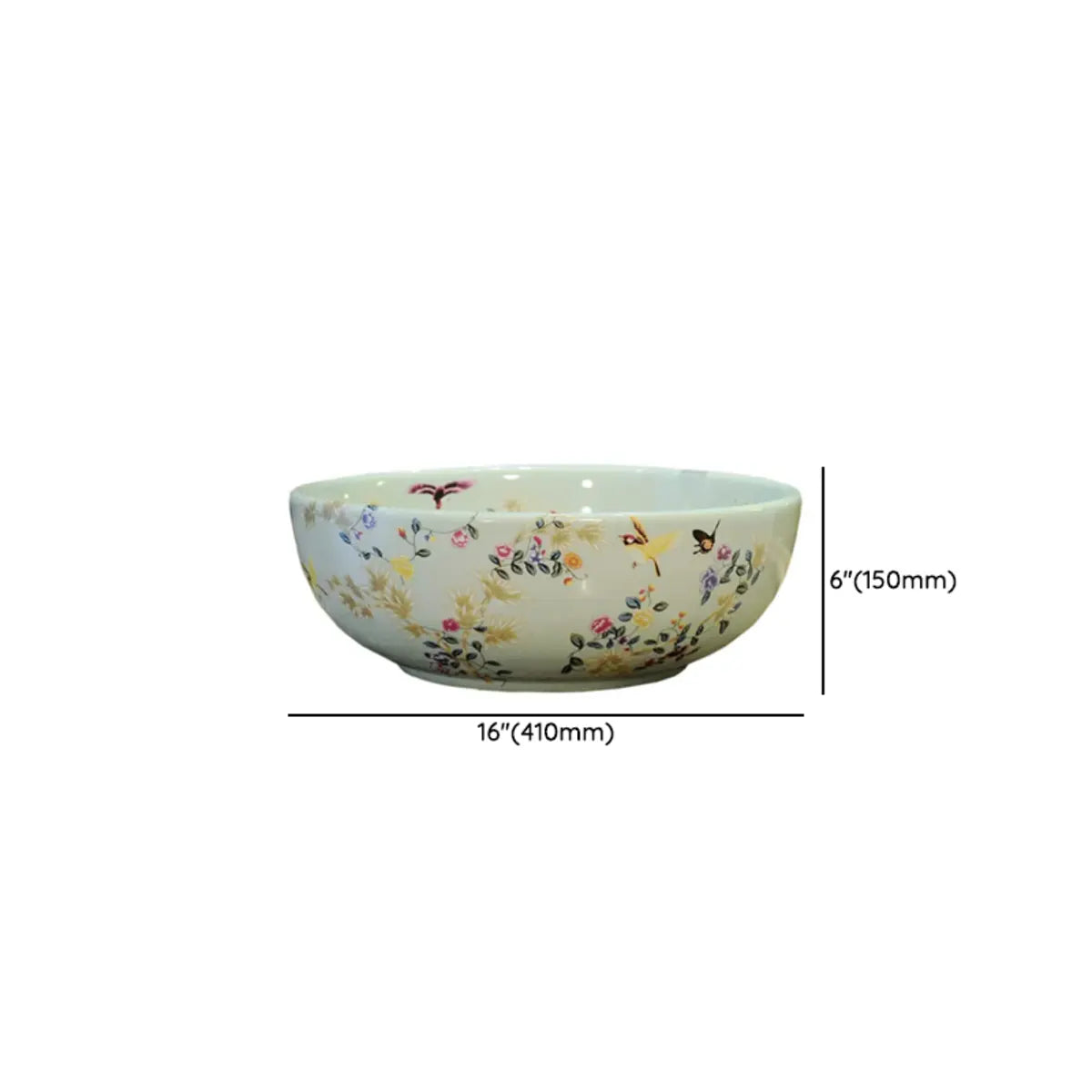 Green Floral Circular Ceramic Bowl Sink with Faucet 