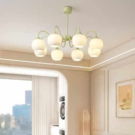 Green Floral Globe Chandelier Adjustable Height Image - 2