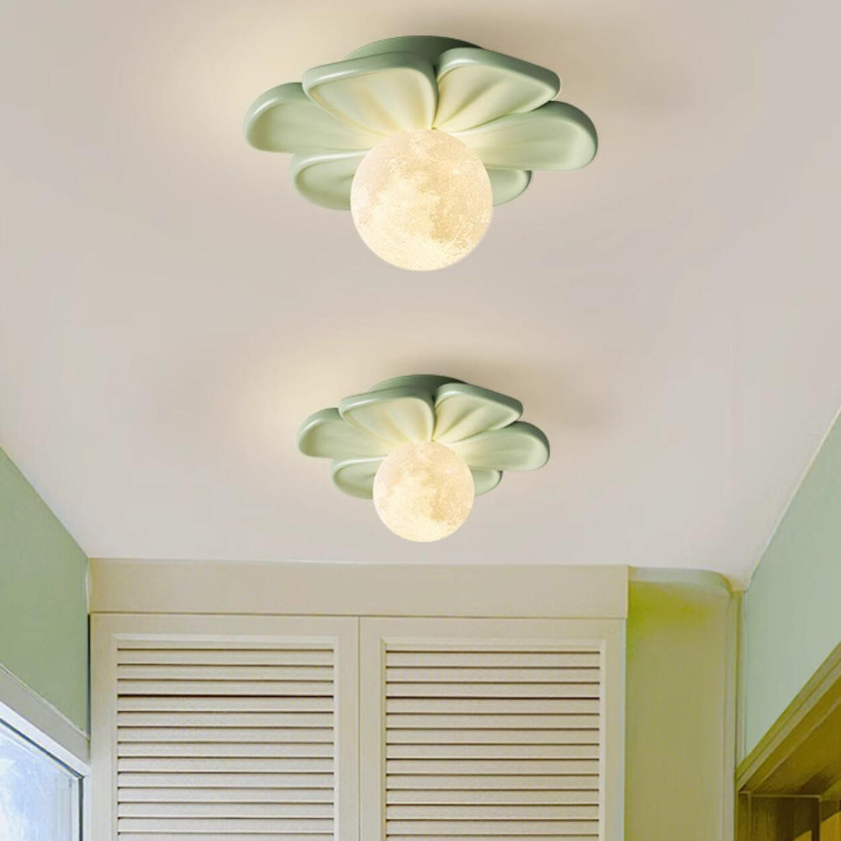 Green Flower Globe Resin Semi-Flush Mount Ceiling Light Image - 1