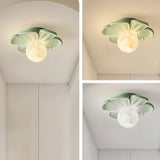 Green Flower Globe Resin Semi-Flush Mount Ceiling Light Image - 13