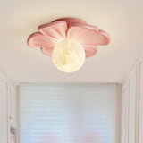 Green Flower Globe Resin Semi-Flush Mount Ceiling Light Image - 2