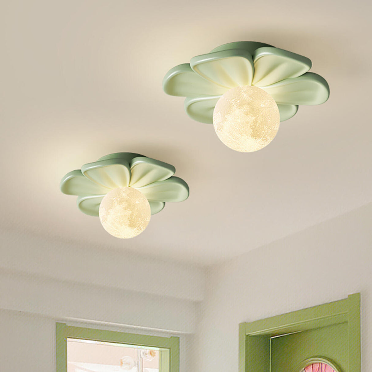 Green Flower Globe Resin Semi-Flush Mount Ceiling Light Image - 20