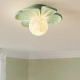 Green Flower Globe Resin Semi-Flush Mount Ceiling Light Image - 4