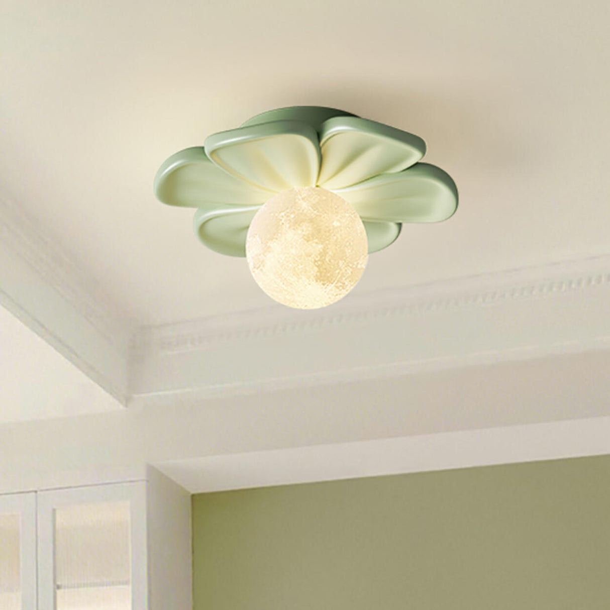 Green Flower Globe Resin Semi-Flush Mount Ceiling Light Image - 6