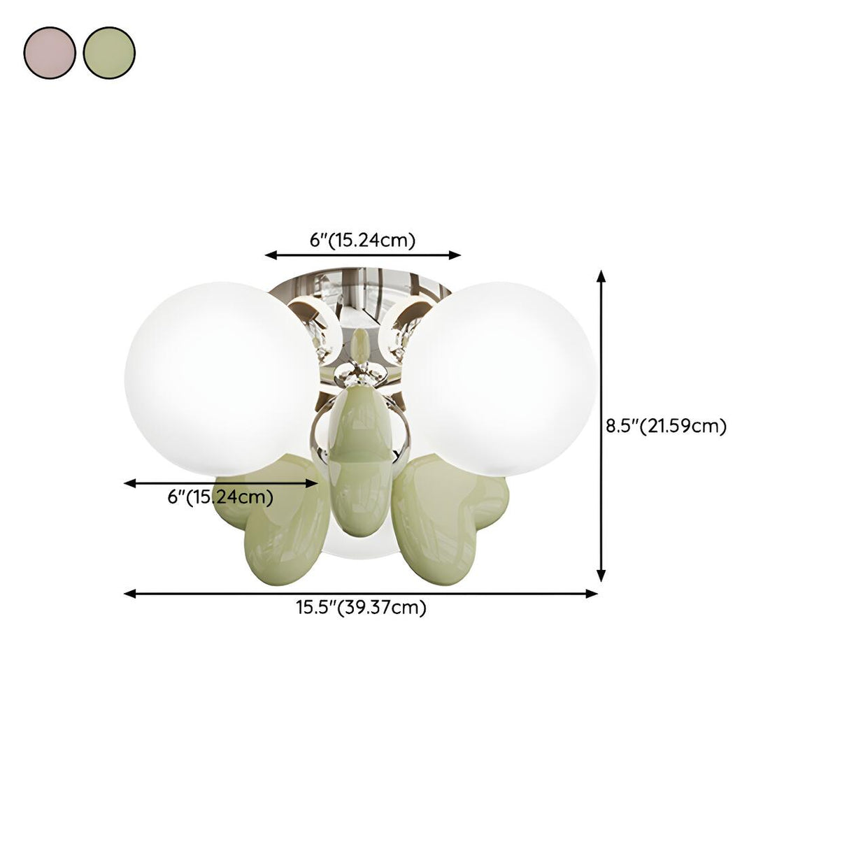 Green Loving Heart Ball Semi-Flush Mount Light 3-Light 