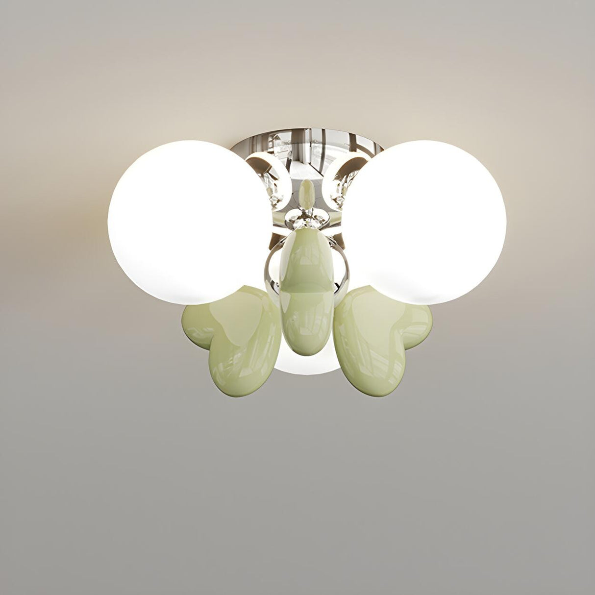 Green Loving Heart Ball Semi-Flush Mount Light 3-Light Image - 9