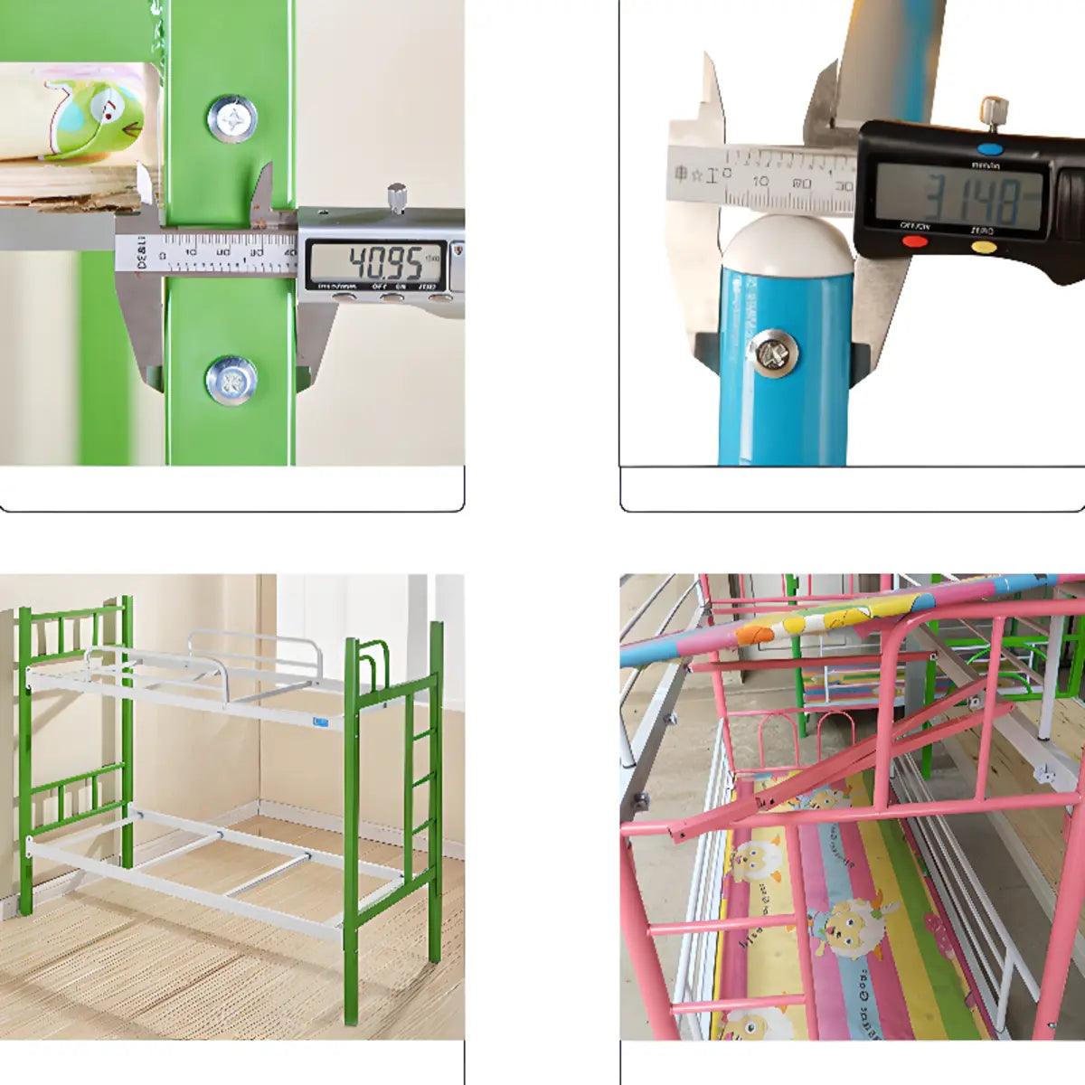 Green Metal Open-Frame Twin Bunk Bed with Ladder Image - 11