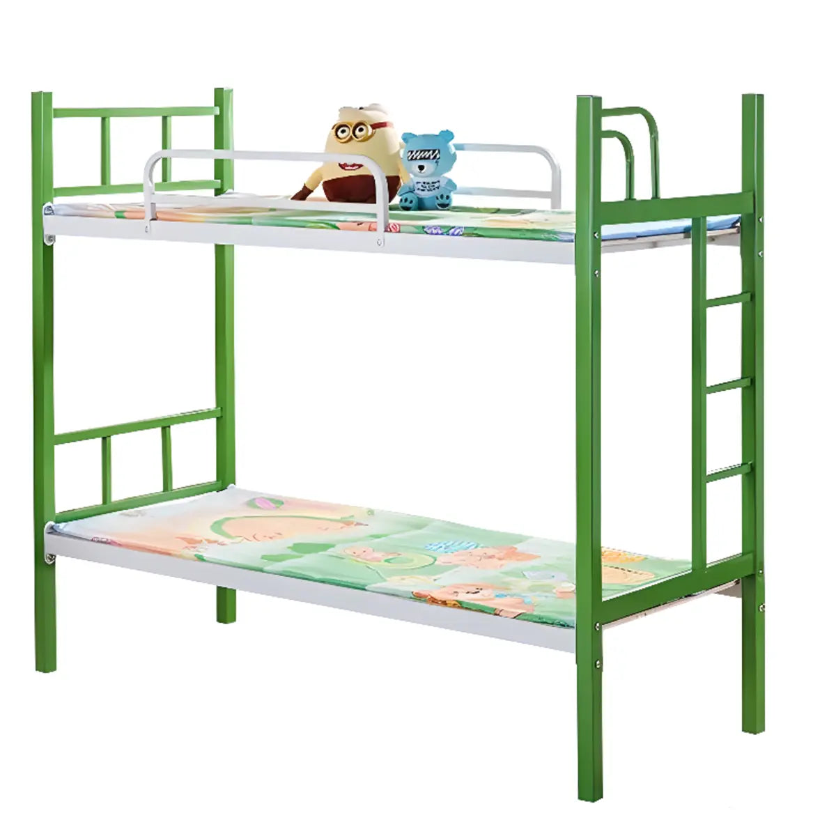 Green Metal Open-Frame Twin Bunk Bed with Ladder Image - 13