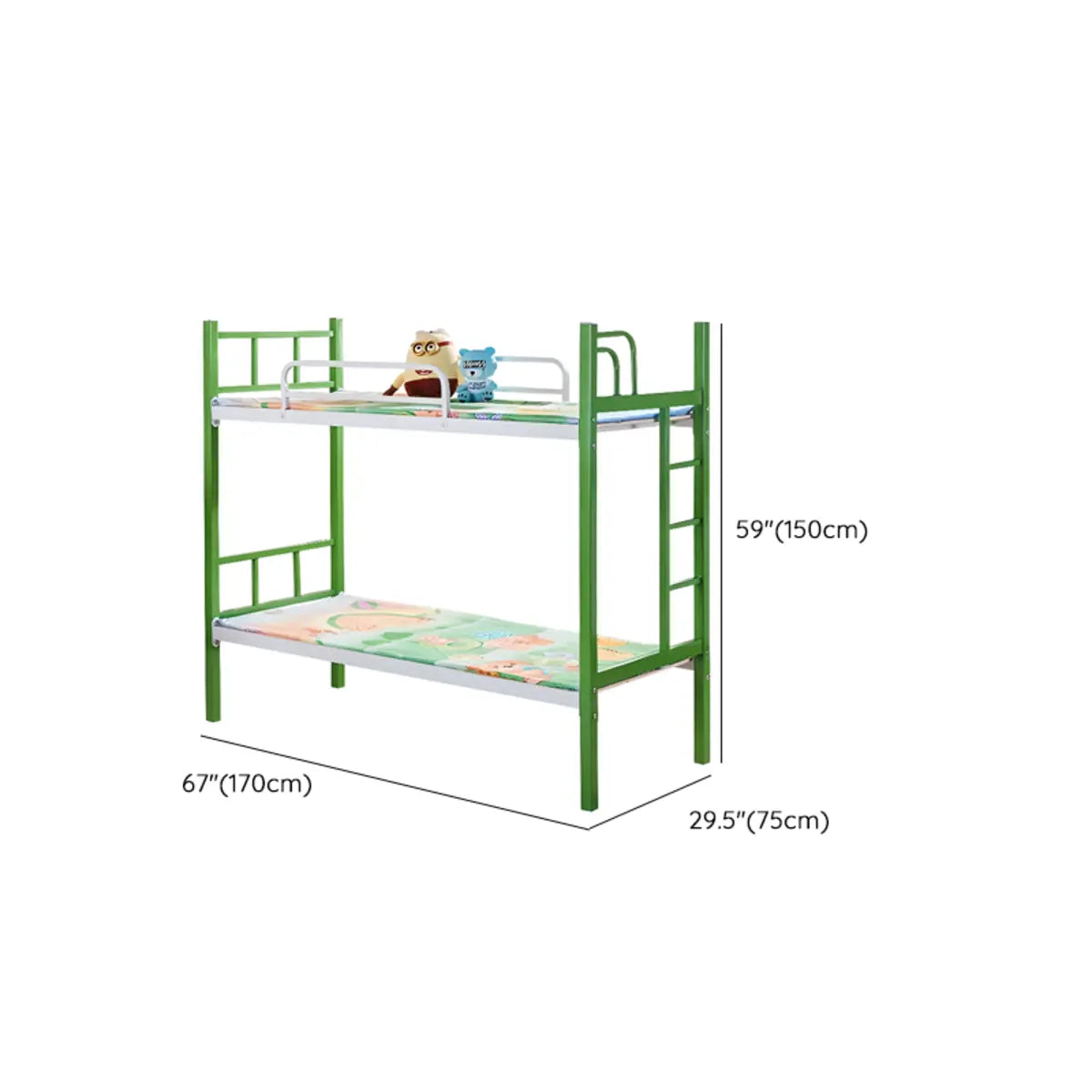 Green Metal Open-Frame Twin Bunk Bed with Ladder 