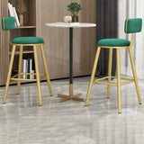 Green Metal Upholstered Low-Back Bar Stool With Footrest Image - 1