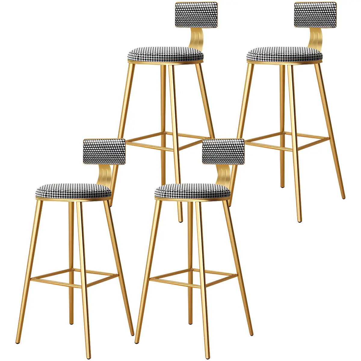 Green Metal Upholstered Low-Back Bar Stool With Footrest Image - 17