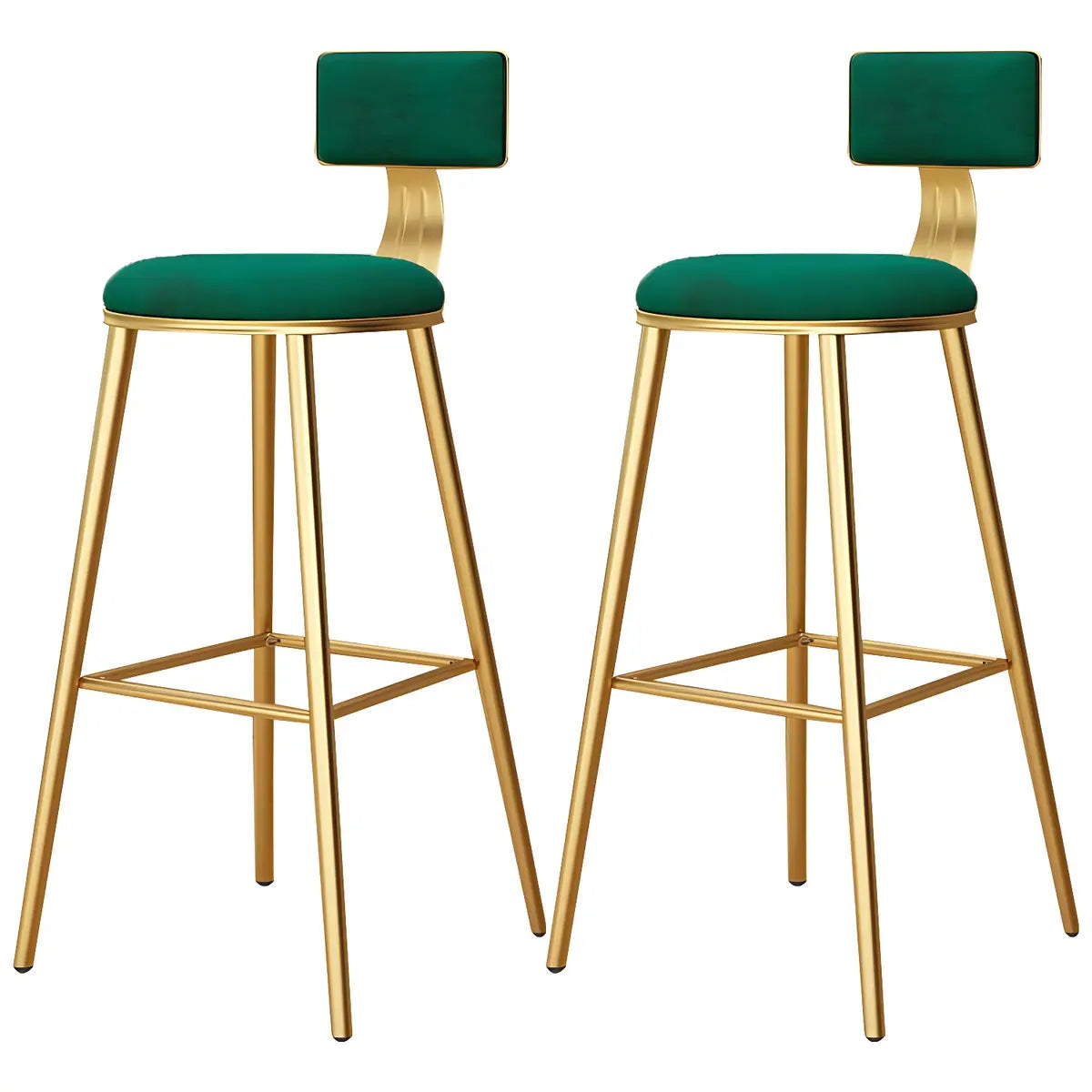 Green Metal Upholstered Low-Back Bar Stool With Footrest Image - 23