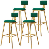 Green Metal Upholstered Low-Back Bar Stool With Footrest Image - 24