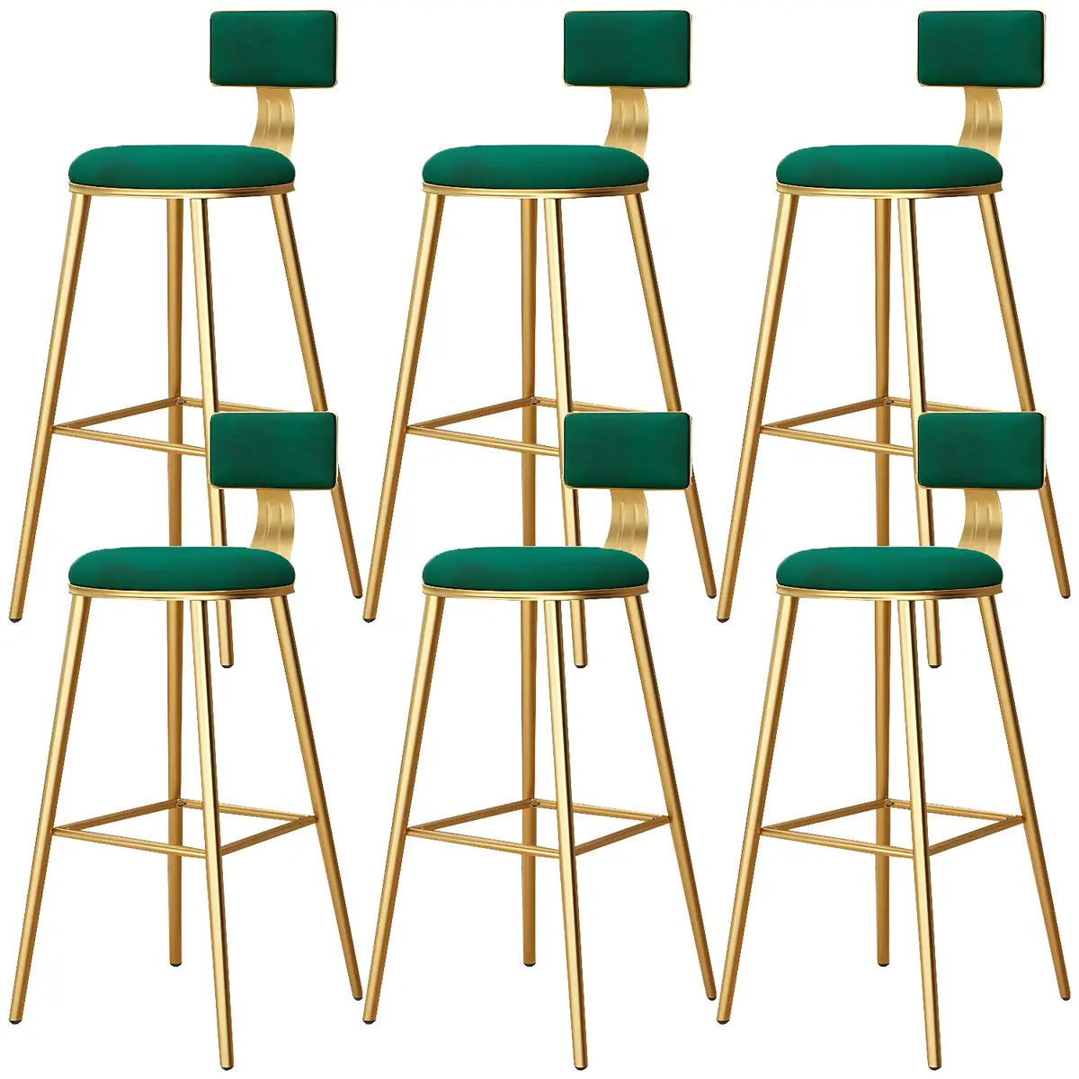 Green Metal Upholstered Low-Back Bar Stool With Footrest Image - 25