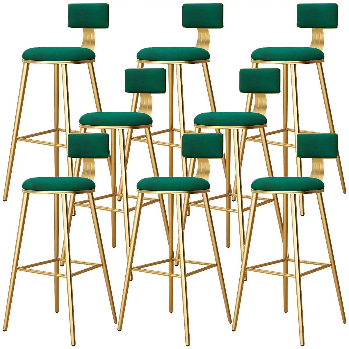 Green Metal Upholstered Low-Back Bar Stool With Footrest Image - 26