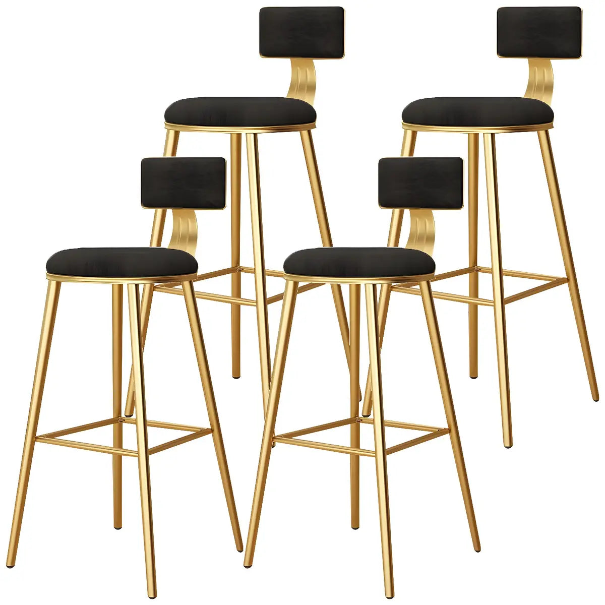 Green Metal Upholstered Low-Back Bar Stool With Footrest Image - 28