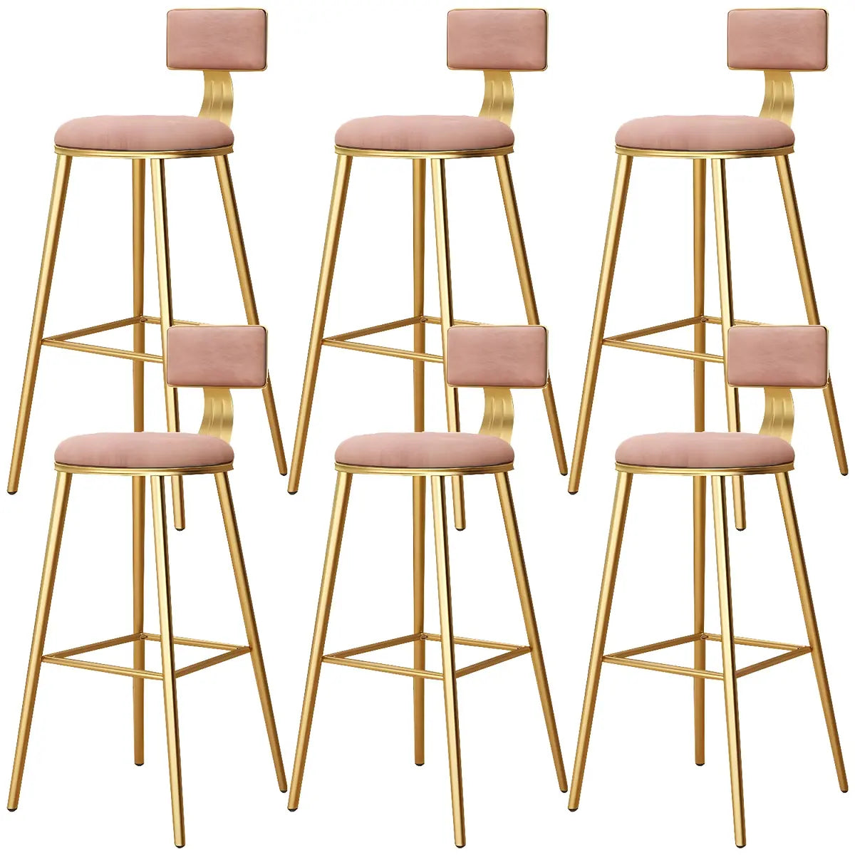 Green Metal Upholstered Low-Back Bar Stool With Footrest Image - 33