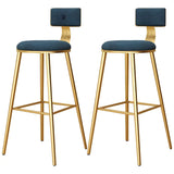 Green Metal Upholstered Low-Back Bar Stool With Footrest Image - 35