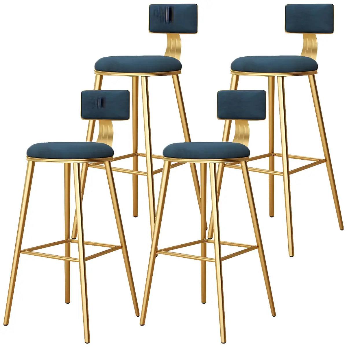 Green Metal Upholstered Low-Back Bar Stool With Footrest Image - 36