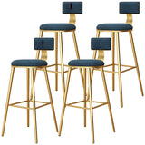 Green Metal Upholstered Low-Back Bar Stool With Footrest Image - 36