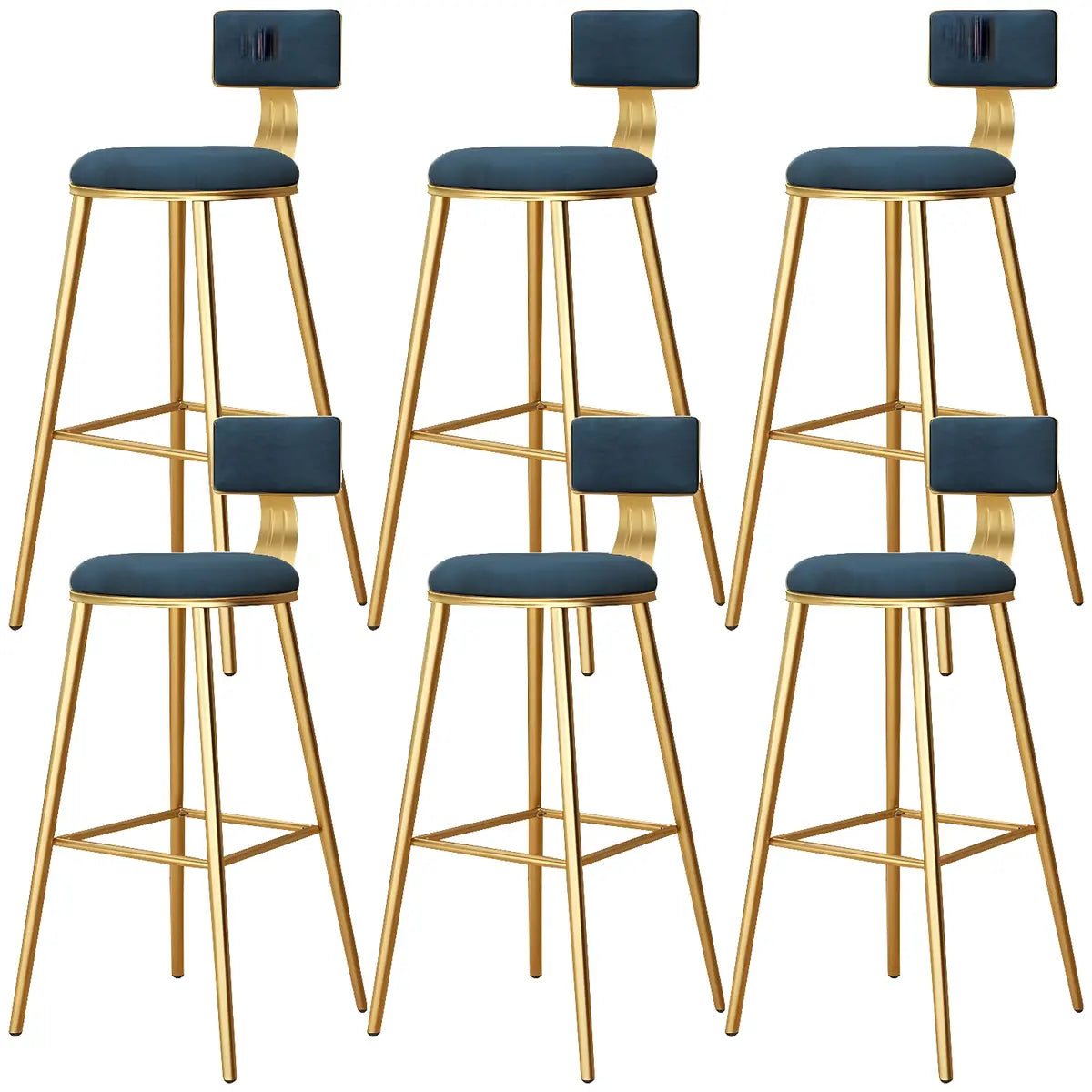 Green Metal Upholstered Low-Back Bar Stool With Footrest Image - 37