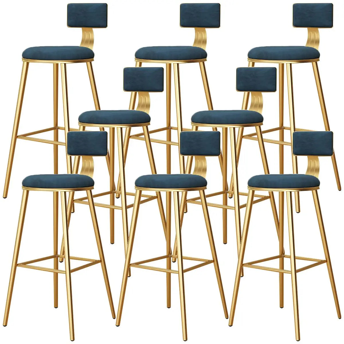 Green Metal Upholstered Low-Back Bar Stool With Footrest Image - 38