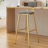 Green Metal Upholstered Low-Back Bar Stool With Footrest Image - 4