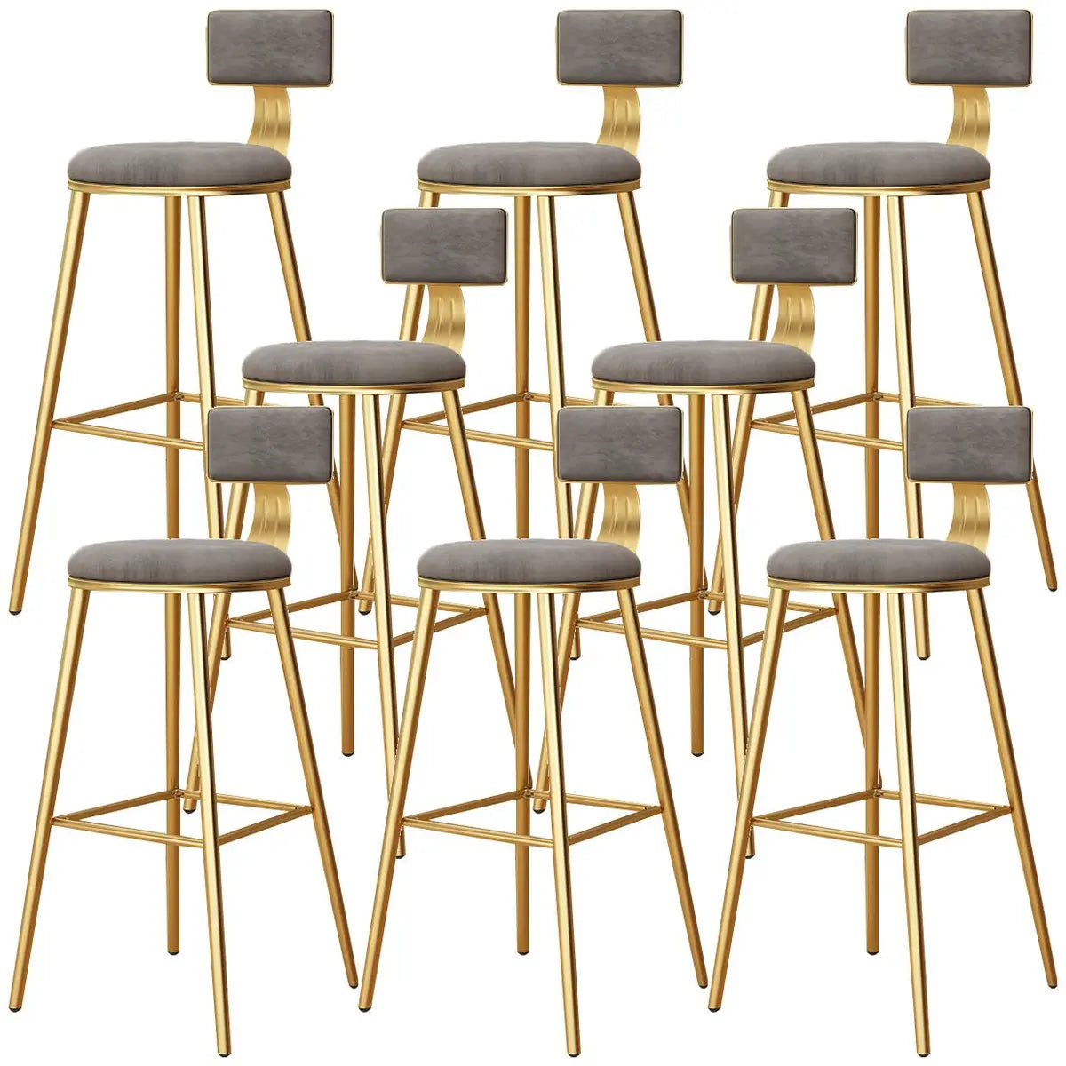 Green Metal Upholstered Low-Back Bar Stool With Footrest Image - 42