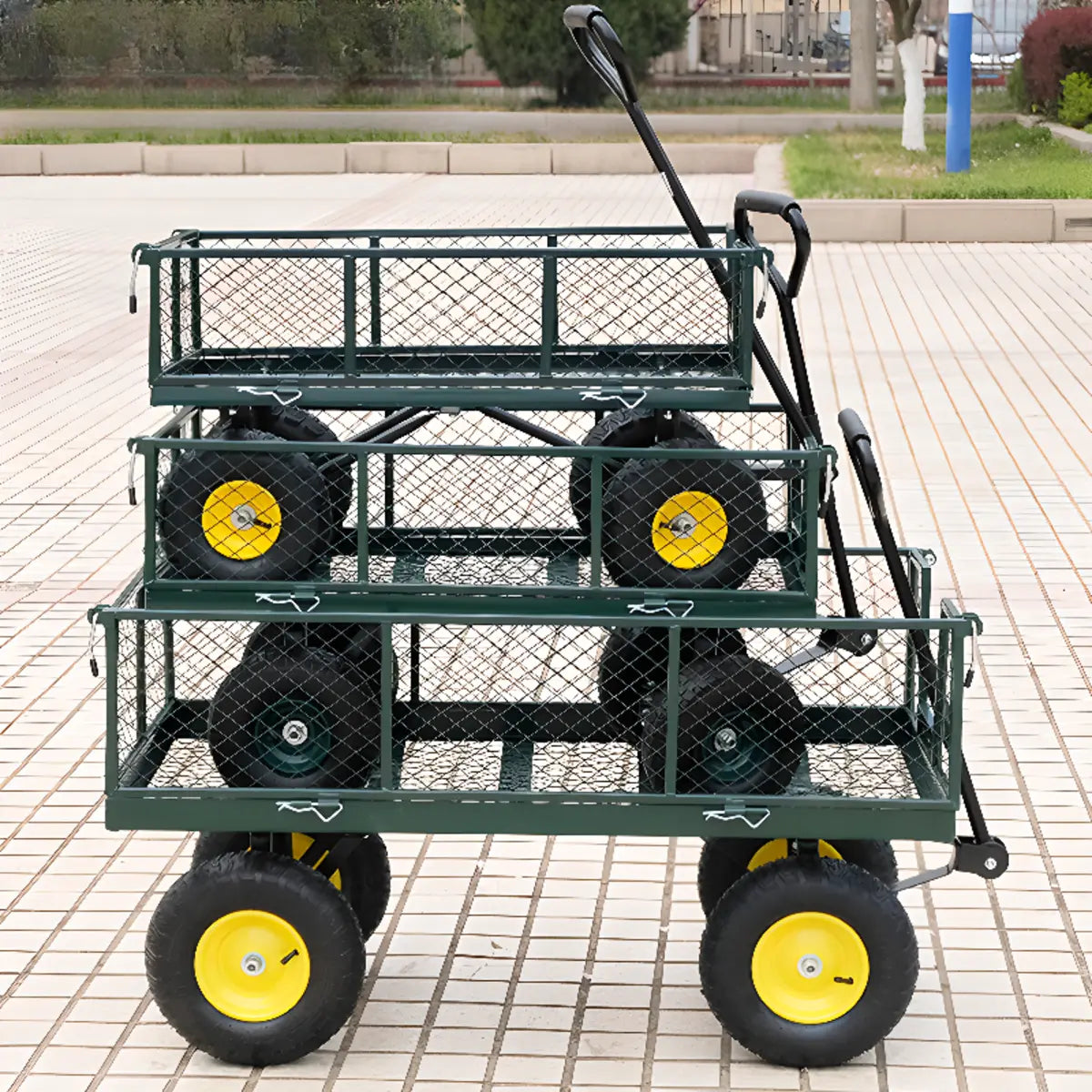 Green Metal Utility Cart with Shelves and Casters Image - 1