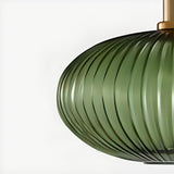 Green Minimalist Ribbed Glass Round Pendant Light Image - 10