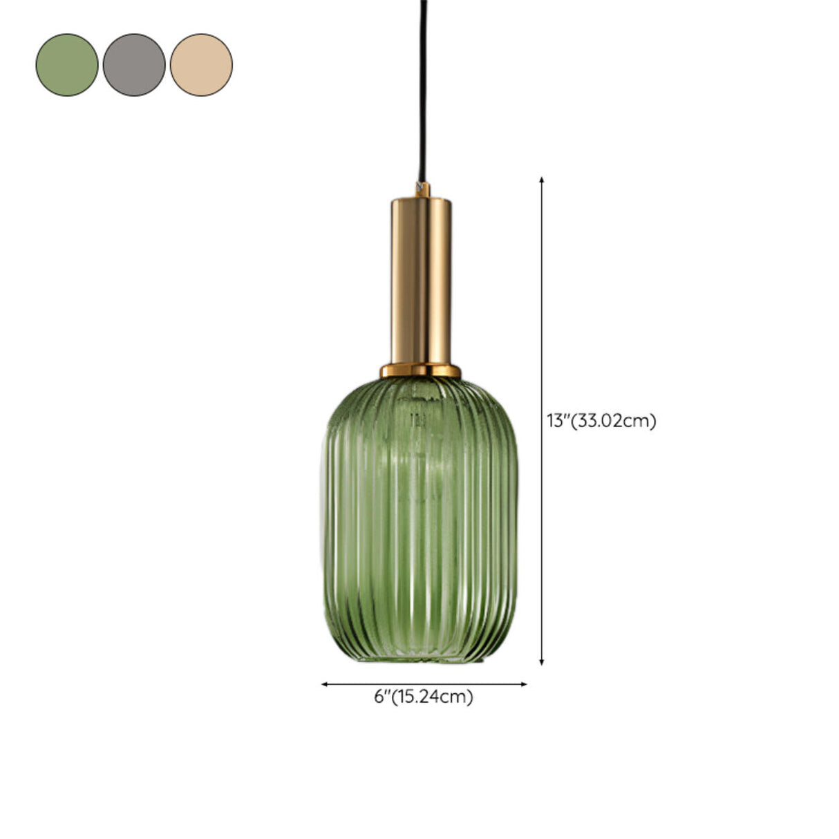 Green Minimalist Ribbed Glass Round Pendant Light 