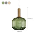 Green Minimalist Ribbed Glass Round Pendant Light Image - 19