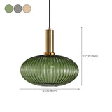 Green Minimalist Ribbed Glass Round Pendant Light Image - 20