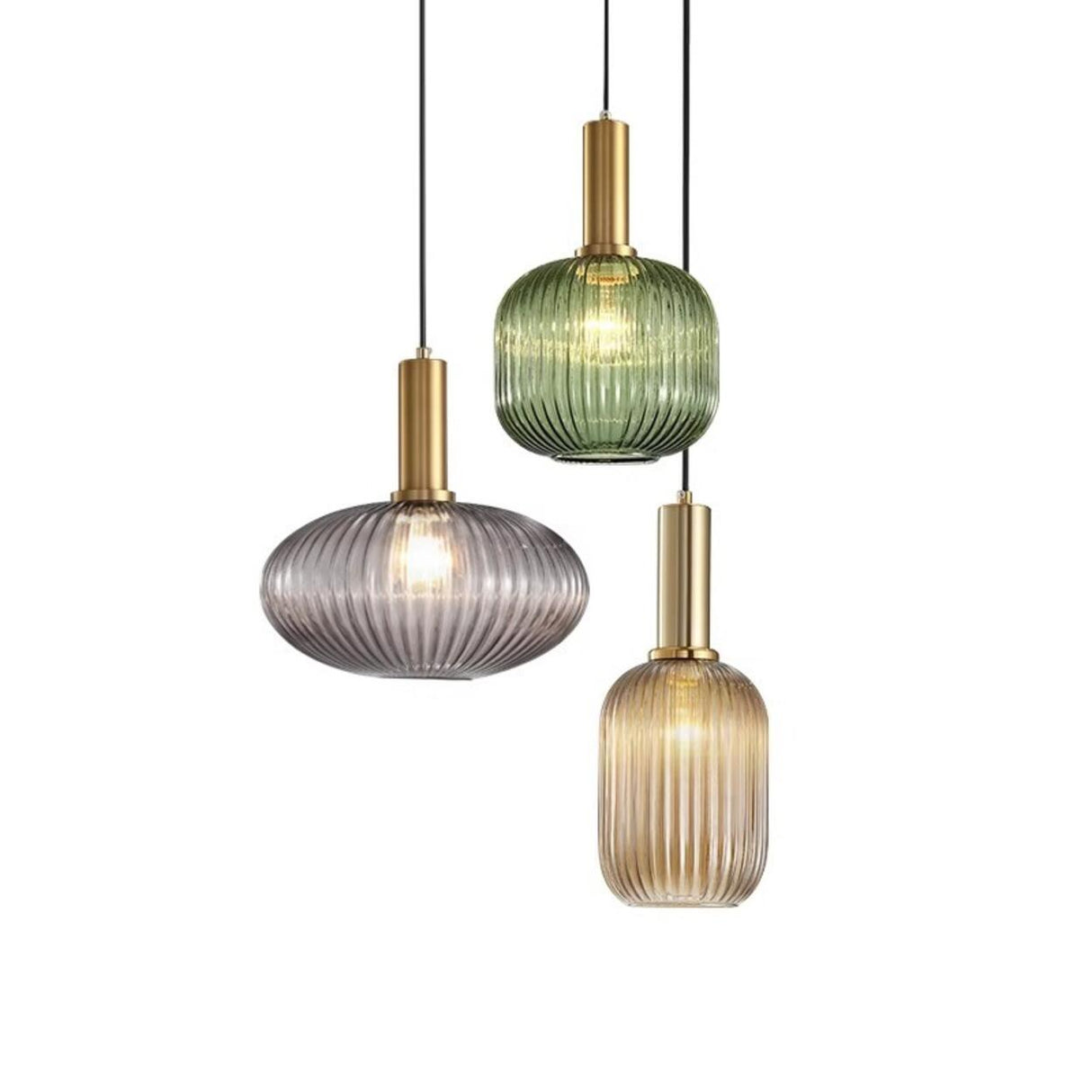 Green Minimalist Ribbed Glass Round Pendant Light Image - 5